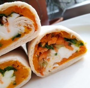 wrap, pompoen, mozzarella, komkommer, voedzaam